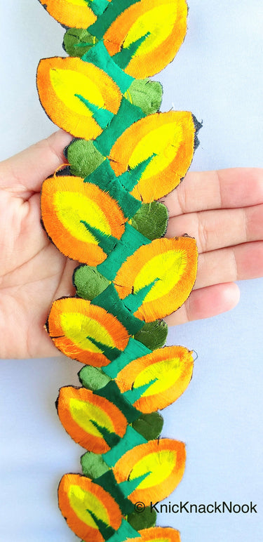 Yellow / Blue / Red / Green Embroidered Leaves Vine Trim Lace, Approx. 60mm Wide